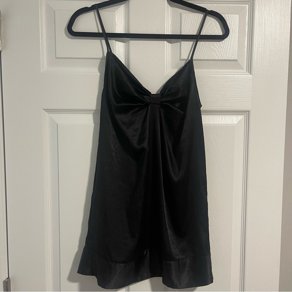 victoria secret black satin bow mini slip dress
